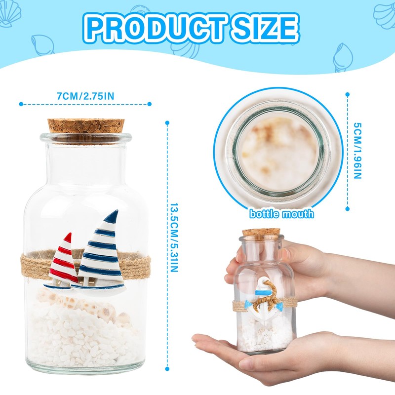 2PCS Coastal & Beach Decor Glass Bottles with Cork &
