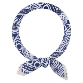 Elerevyo Women's Geometric Printed Cotton Linen Scarves, Retro Lace Trim Square Headscarf Neckerchief 60x60cm/23.6x23.6 Geometric-1-Navy Blue