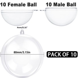 Fillable Christmas Ornaments Balls 80mm 10pk Clear Plastic Fillable Ornaments for Crafts, DIY Hanging Transparent Ball Ornaments for Christmas Tree Decorations Indoor Home Decor Wedding Party Supplies