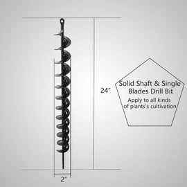 2in Wide 24in Long Metal Earth Auger Drill Bit, Steel Auger Bit DIY Auger with 3/8 Non-Slip Hex Drive for Planting Trees and Bedding, Gardening