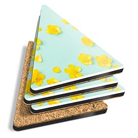 4 x Triangle Coasters - Cute Yellow Buttercup Flower Cork Backed MDF Glossy Tea Coffee Accessory #3152