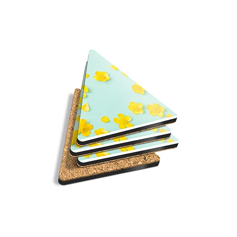 4 x Triangle Coasters - Cute Yellow Buttercup Flower Cork