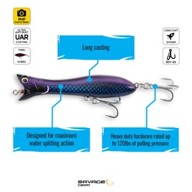 Savage Gear Panic Popper Saltwater Fishing Lure, Purple Black, 3.5in, Durable Construction Holds Up to 120lbs of Pulling Pressure, Fishing Topwater Lures
