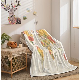 VeiVian World Map Fleece Throw Blanket for Couch, Sofa, Map of World Vintage Topography Educational College Kids Children Bed Travel Camping Blankets, Geographical Map Throws and Blankets, 50X60in