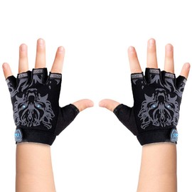 Luwint Guantes de pesca sin dedos para niños con agarre de medio dedo, guantes para el sol, para niños de 5 a 8 años de edad, ciclismo, camping, senderismo, Negro, Pequeño