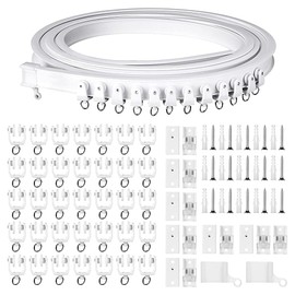 Montaje de Ventanas Suaves, Curvados de Techo Riel Curvado, Rodillos de Pista, Sistema de Cortina de Pista Ganchos de Metal, Clips de Cortina de Metal (Blanco, 3m)