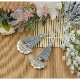 Feathers Creation Ltd Sew on Tassels Garland for Curtain Edge Blouse Latkan Wedding Dress Tassel Sold per Pair 3.5 Inch Long (Silver)