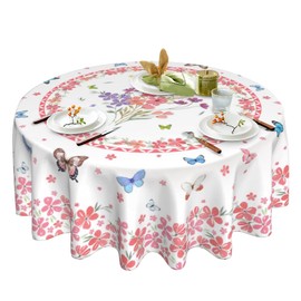 QIPNVY Floral Tablecloth Round 60 Inch Butterfly Tablecloth Spring Summer Table Cover for Home Kitchen Dining Table Decor