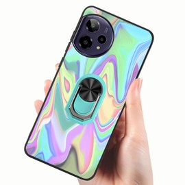 Tuxiwei Soft Rubber Case for AT&T Verge 2 5G SN333A, TPU AT&T Verge 2 Cover with Built-in Metal Ring Grip Finger Holder Kickstand [Support Car Magnetic] Hands Free | Multi-Colored Art Wavy Printed