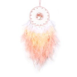 Dreamlike Tree of Life Dream Catcher Wall Decor Pink Dream Catcher with Healing Crystal Stone Handmade Feather Dreamcatchers Home Decor Wall Hanging for Girls Bedroom Living Room Wedding Party-25.6"