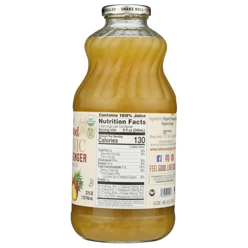 Lakewood Organic Pineapple Ginger Juice, 32 FZ