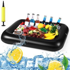 FillTouch Rectangular Inflatable Serving Bar Floating Drink Holder for Pool Inflatable Cup Holders Hot Tub Accessories for Adults Swimming Fun Drink Floats for Swimming Pool Party (Black)