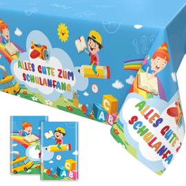 2 x First Day of School Tablecloths, Decorative Tablecloth "Alles Gute Zum Schulanfang" Tablecloths for School Child First Day of School Party Decoration 137 x 274 cm
