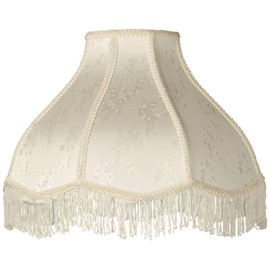 6" Top x 17" Bottom x 11" High x 12" Slant Lamp Shade Replacement Large Cream White Dome Traditional Fabric Fringe Floral Scalloped Spider Harp Finial - Springcrest