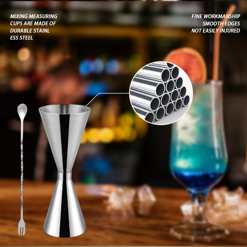 1 Cocktail-Messbecher mit 1 Cocktail-Löffel, 30ml/60ml Cocktail-Messbecher, doppelseitiger Messbecher mit