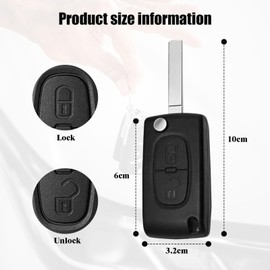 Sudnsadaks Autoschlüssel Hülle, 2 Tasten Schlüsselhülle CE0523, Schlüsselgehäuse Ersatzschlüssel Kompatibel mit Peugeot 207, 307, 308, 407, 607, 807, Citroen C2, C3, C4, C5, C6, C8, DS3, DS4