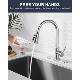 Touchless Kitchen Faucet Stainless Steel: WOWOW Mobile Motion Sensor Kitchen Sink Faucet with Sprayer, Automatic Smart Kitchen Faucet for Sink 1 or 3 Hole, Brushed Nickel