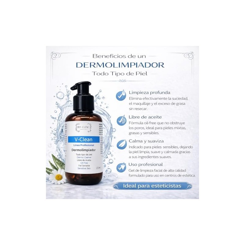 V-Clean Dermolimpiador Facial Profesional, Limpieza Profunda, Libre de Aceite, para