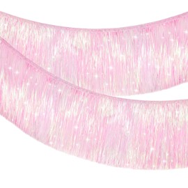 G2PLUS 2m Iridescent Pink Fringe Garland, 20cm Holographic Tinsel Fringing, Glitter Tinsel Garland, Shiny Backdrop Party Streamers for Birthday Wedding Prom Decoration