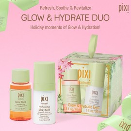 Pixi Beauty Glow Tonic + Hydrating Milky Mist Duo Ornament El juego de regalo contiene tamaños pequeños de tónico brillante e hidratación de niebla lechosa en caja de adornos navideños
