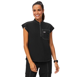 FIGS Kisumu Cargo Scrub Top for Women - Black/White, L