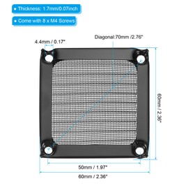 PATIKIL 60 mm Fan Filter Grille with Screws 2 Pack Aluminium Frame Stainless Steel Mesh Dustproof Cover for Computer Case Black