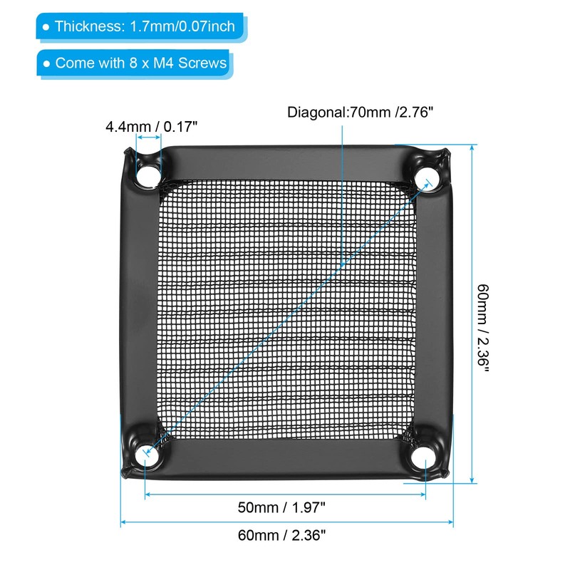 PATIKIL 60 mm Fan Filter Grille with Screws 2 Pack