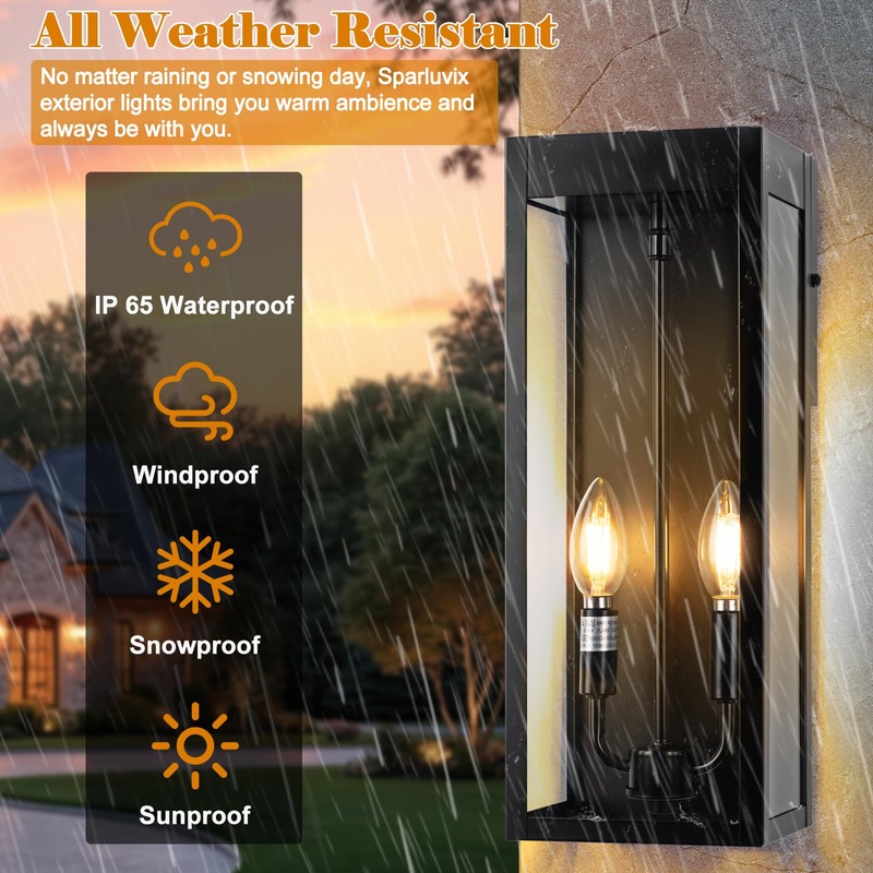 Sparluvix Outdoor Wall Lights 16 Inch Large, 2 Pack Black