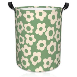 Naqiuli Vintage Groovy Flowers Laundry Basket Foldable Laundry Hamper Waterproof Oxford Cloth Large Laundry Basket Clothes Storage Bucket Toy Organizer For Bathroom, Laundry, College 17.3 x16.5 Inch