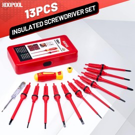 13-Piece 1000V Insulated Electrician Screwdriver Set, Professional Electrical Tool Kit, VDE & GS Certified, Interchangeable Handle, CR-V Magnetic Tips, Torx, Phillips, Pozidriv, Slotted