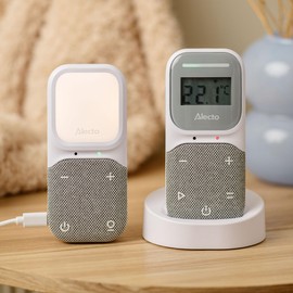 Alecto DBX140 - Modern Full Eco Audio Baby Monitor with Clear DECT Sound Quality, Display and Night Light - White/Grey