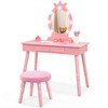 HONEY JOY Kids Vanity with Lights, Princess Wooden Makeup Table