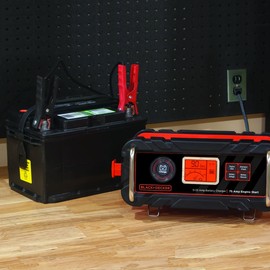 BLACK+DECKER BC25BD Fully Automatic 25 Amp 12V Bench Battery Charger/Maintainer with 75A Engine Start, Alternator Check, Cable Clamps for Lead Acid Batteries | BLACK+DECKER