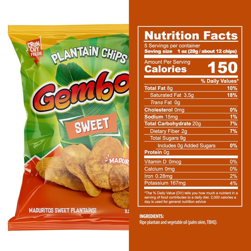 Gembos Sweet Maduritos Plantain Chips - Deliciously Sweet Plantains Snack,