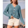 BTFBM Long Sleeve V Neck Button Down Sweater Solid Color
