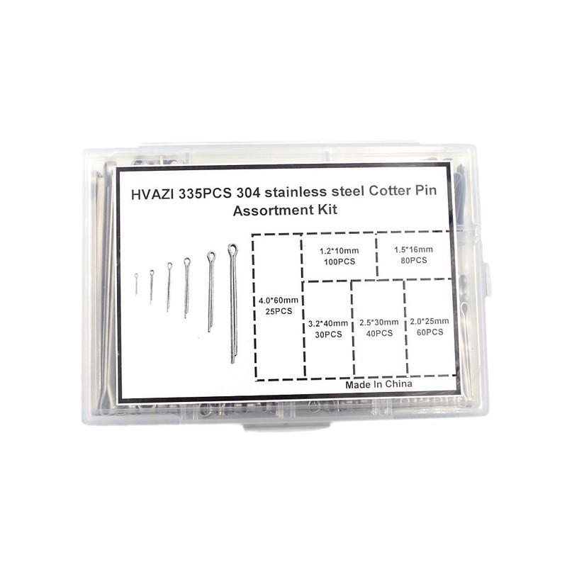 HVAZI 335PCS 304 Stainless Steel Cotter Pin Assortment Kit