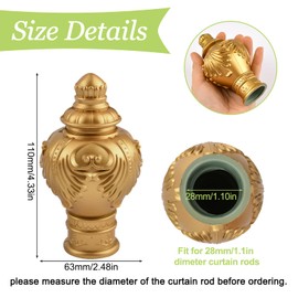 UFURMATE Curtain Finials, 6Pcs Gold Plastic Drapery Rail Pole Head Cap Decorative Window Curtain Rail End Curtain Rod Pole Finials Ends, Fits Dia. 28mm/1.1in Curtain Rods (Classical Style)