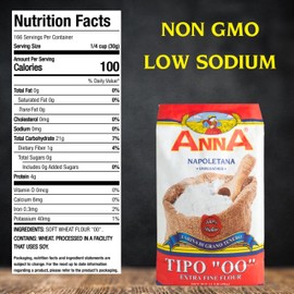 Cento Anna Tipo 00 Flour, 11 Lbs., Extra Fine, Unbleached, Soft Wheat Flour, Perfect for Pizza Crust, Pasta & Bread, Grown and Processed in Italy