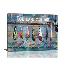 Nautical Wall Art Inspirational Scripture Fish Pictures Fishing Wall Decor Motivational God Says You Are Picture Canvas Painting Prints Framed Artwork Decor for Bedroom Bathroom Living Room 12"x16"