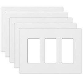 ELEGRP 3-Gang Screwless Decorative Wall Plates, Mid-Size Unbreakable Thermoplastic Faceplate Cover for Decorator Receptacle Outlet Switch, UL Listed (5 Pack, Matte White)