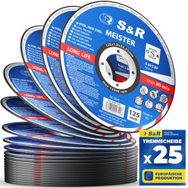S&R Professional Trennscheibe 125 mm, 25 Stück, Extra Dünn 1 mm Winkelschleifer Flexscheibe, für Metall, Stahl, INOX, Edelstahl, robuste Doppel-Verstärkung, Ideal für Karosserie, Behälterbau
