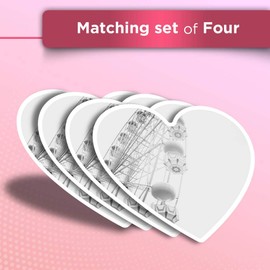Vinyl Heart Stickers (Set of 4) - BW - Ferris Wheel fair Carnival Retro Fun Decals for Laptops,Tablets,Luggage,Scrap Booking,Fridges #41266