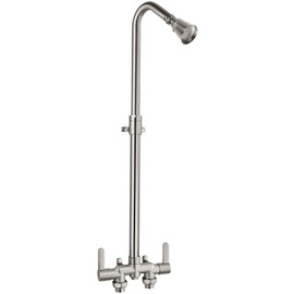 Aolemi Outdoor Shower Fixtures Outdoor Shower Kit Faucet System 3 Inch Center with Brass Showerhead 2 Handle Exposed Shower with Brass Mix Valve with Adjustable Bar Pipe Downward Brushed Nickel