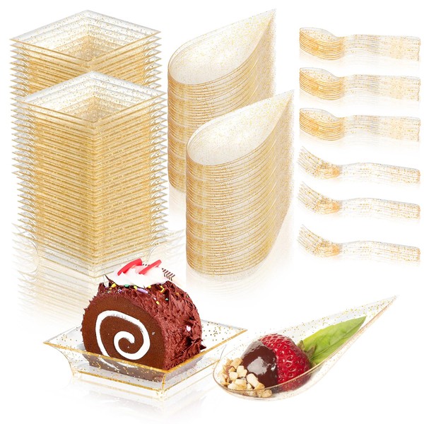 100 Pieces Gold Mini Appetizer Plates set 50 Pieces Tear