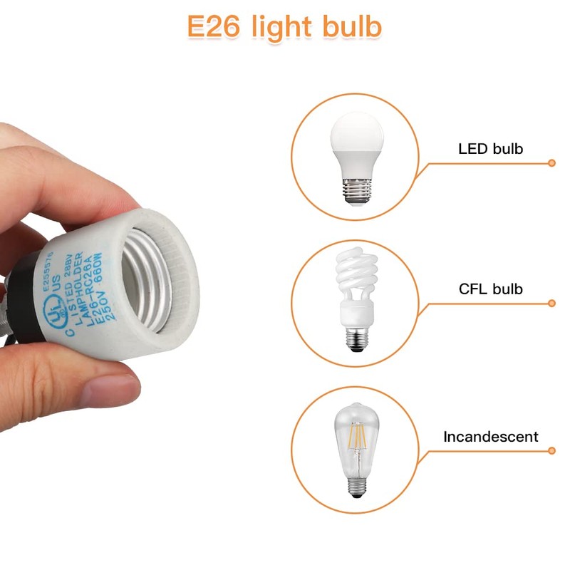 Helunsi E26 E27 Ceramic Lamp Socket with Rotary Knob Switch,
