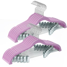 Ulimart 24-Pack Purple Velvet Hangers,Pants Hangers with Clips Adjustable,Felt Hangers,Heavy-Duty,Non-Slip,Space Saving,Slim Clothes Hangers for Pants, Skirts, Suits,Coats, Dresses ect.