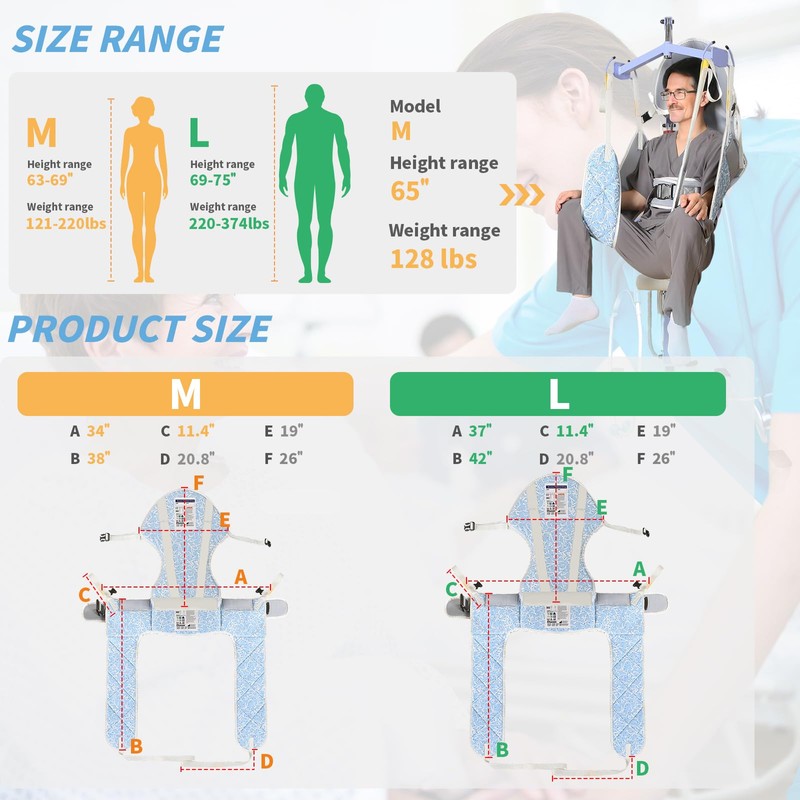 Lift Sling with Thick Pads for Patient-Heavy Duty for Bed