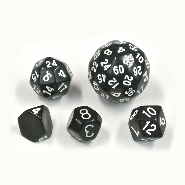 Set of Unique Dice: d4, d8, d12, d24, and d60