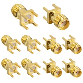 BOOBRIE 10-Pack SMA Female Base Socket(Jack), SMA Female PCB Clip Edge Mount Adapter Straight Solder 50 Ohm RF Connector Vertical Thru Hole- Gold