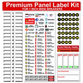 Littversions Premium 40 Circuits Bidirectional for 1" Breaker Directory Label Kit with Colored Icons & Panel Markers Electrical Panel Strong Adhesive Durable Long Lasting Reusable Vinyl Waterproof